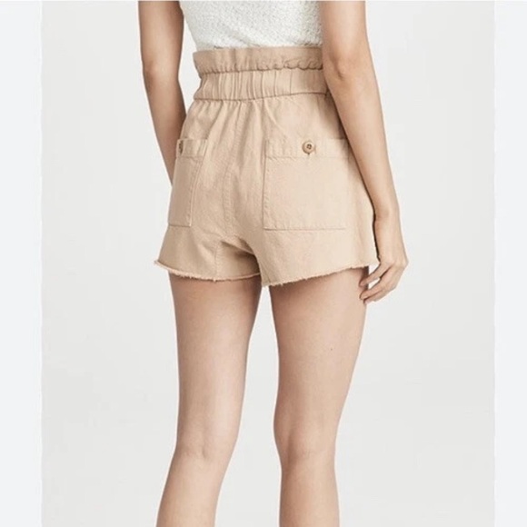 The Great. The Midland Frayed Paperbag Drawstring High Waist Shorts in Sand/Tan - Picture 4 of 12